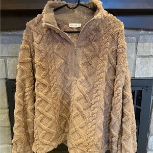 Tan Fuzzy Quarter-Zip Pullover